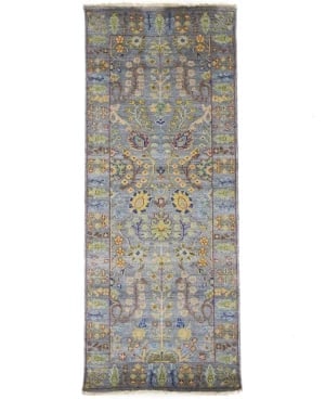 Silver Floral 2'6X6 Oushak Chobi Oriental Runner Rug: Title:Silver Floral 2'6X6 Oushak Chobi Oriental Runner Rug Description:Hand Knotted 3X10 Silver Oriental runner made with vegetable dyes (fine wool pil