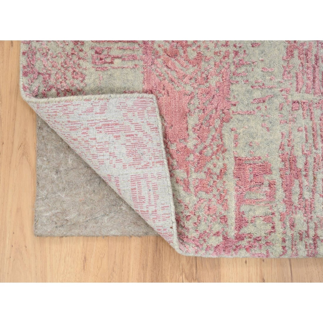 Rose Pink, Wool and Art Silk Jacquard Hand Loomed, Runner Rug - 3