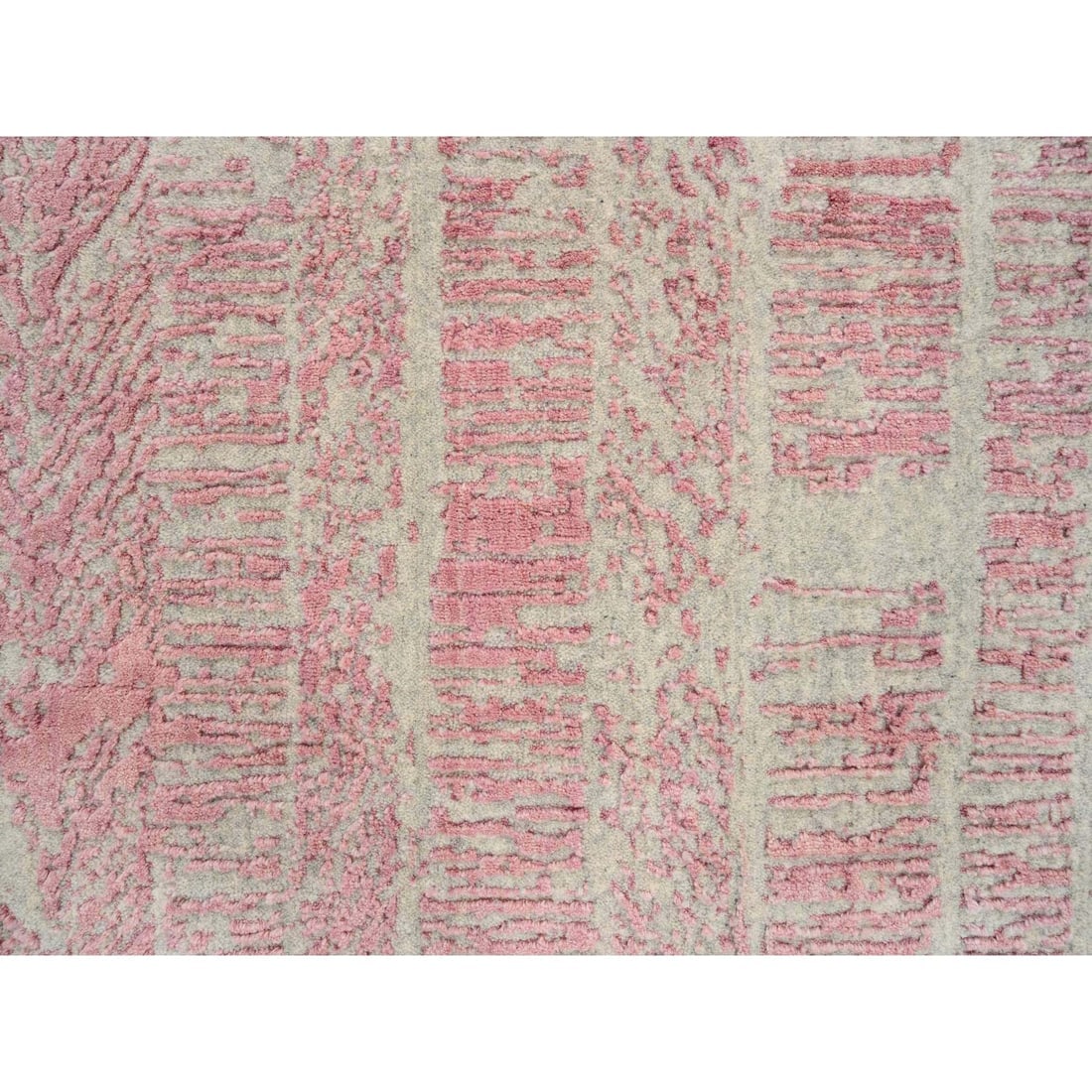 Rose Pink, Wool and Art Silk Jacquard Hand Loomed, Runner Rug - 5