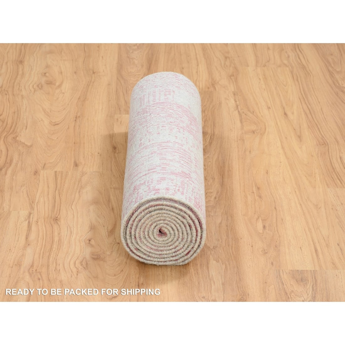 Rose Pink, Wool and Art Silk Jacquard Hand Loomed, Runner Rug - 6