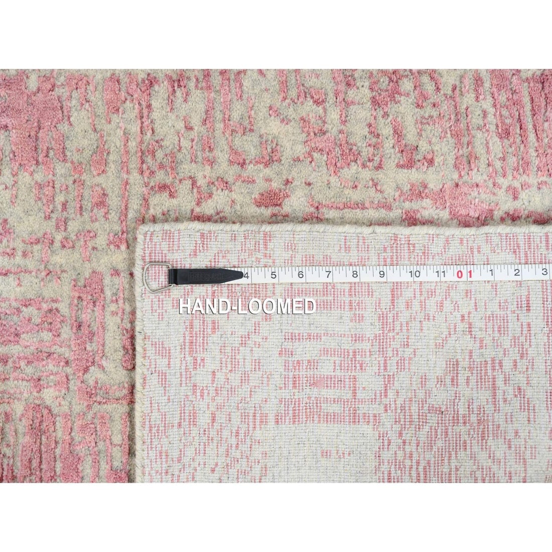 Rose Pink, Wool and Art Silk Jacquard Hand Loomed, Runner Rug - 8