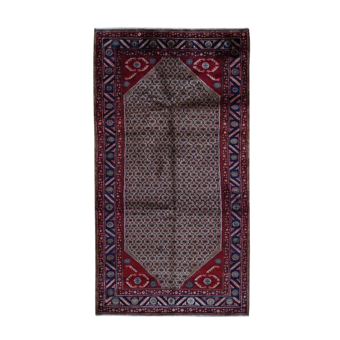 Saddle Brown, New Persian Serab, Pure Wool Hand Knotted Runner Rug: Title: Saddle Brown, New Persian Serab, Pure Wool Hand Knotted Runner Rug Description:This is a truly genuine one-of-a-kind. It has been Knotted for months and months in the centuries-old weaving craf