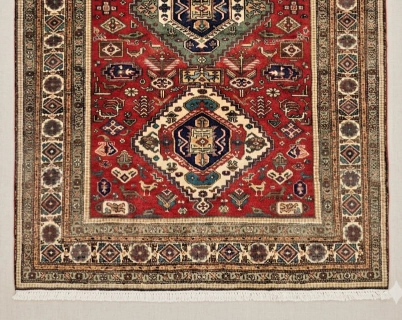 Hand Knotted Wool Rug 4’8??x6’9?? Red Geometric Tribal Area Oriental Azerbaijan - 10