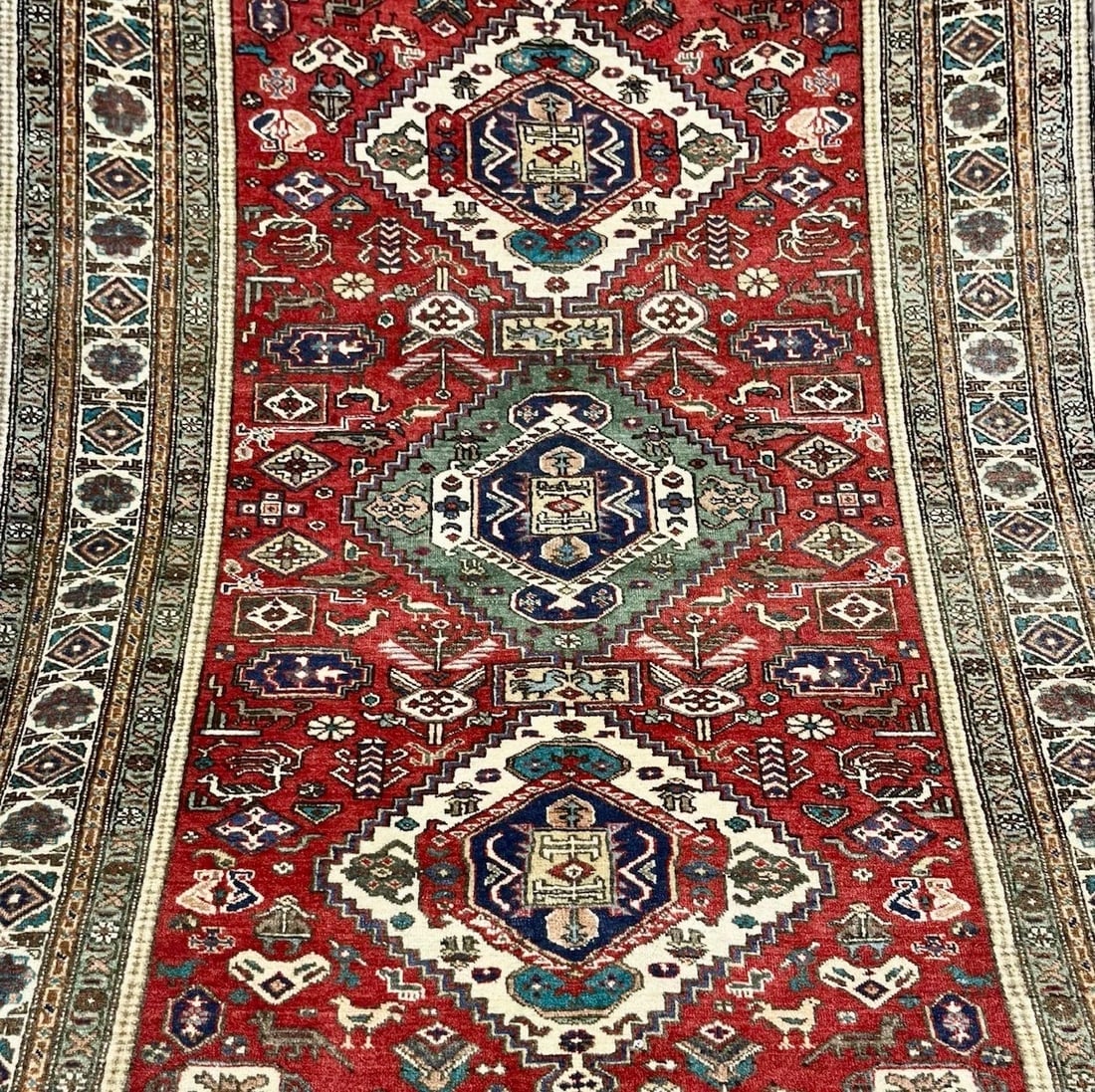 Hand Knotted Wool Rug 4’8??x6’9?? Red Geometric Tribal Area Oriental Azerbaijan - 6