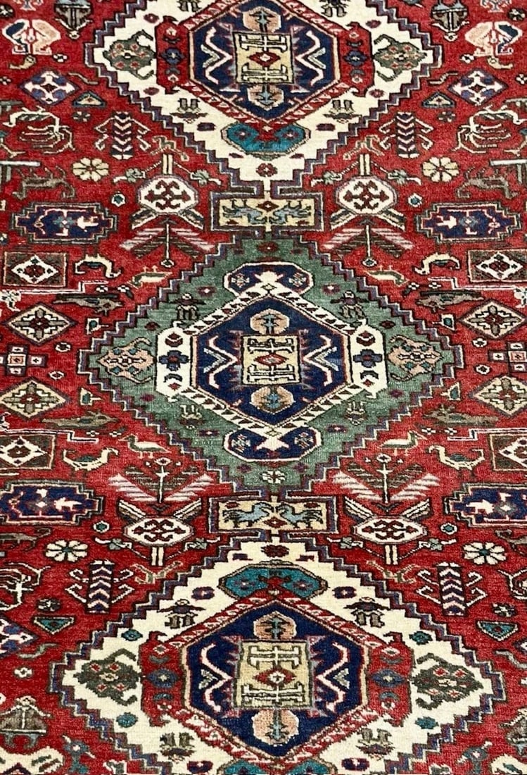 Hand Knotted Wool Rug 4’8??x6’9?? Red Geometric Tribal Area Oriental Azerbaijan - 8
