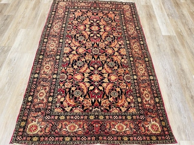 Antique Farahan Sarouk Rug-3632: Title:Antique Farahan Sarouk Rug-3632 Description:An antique Persian farahan Sarouk from central persia, size 4 ft by 6 ft. 4 inches, circa 1930 on black field, excellent condition , complete rug with