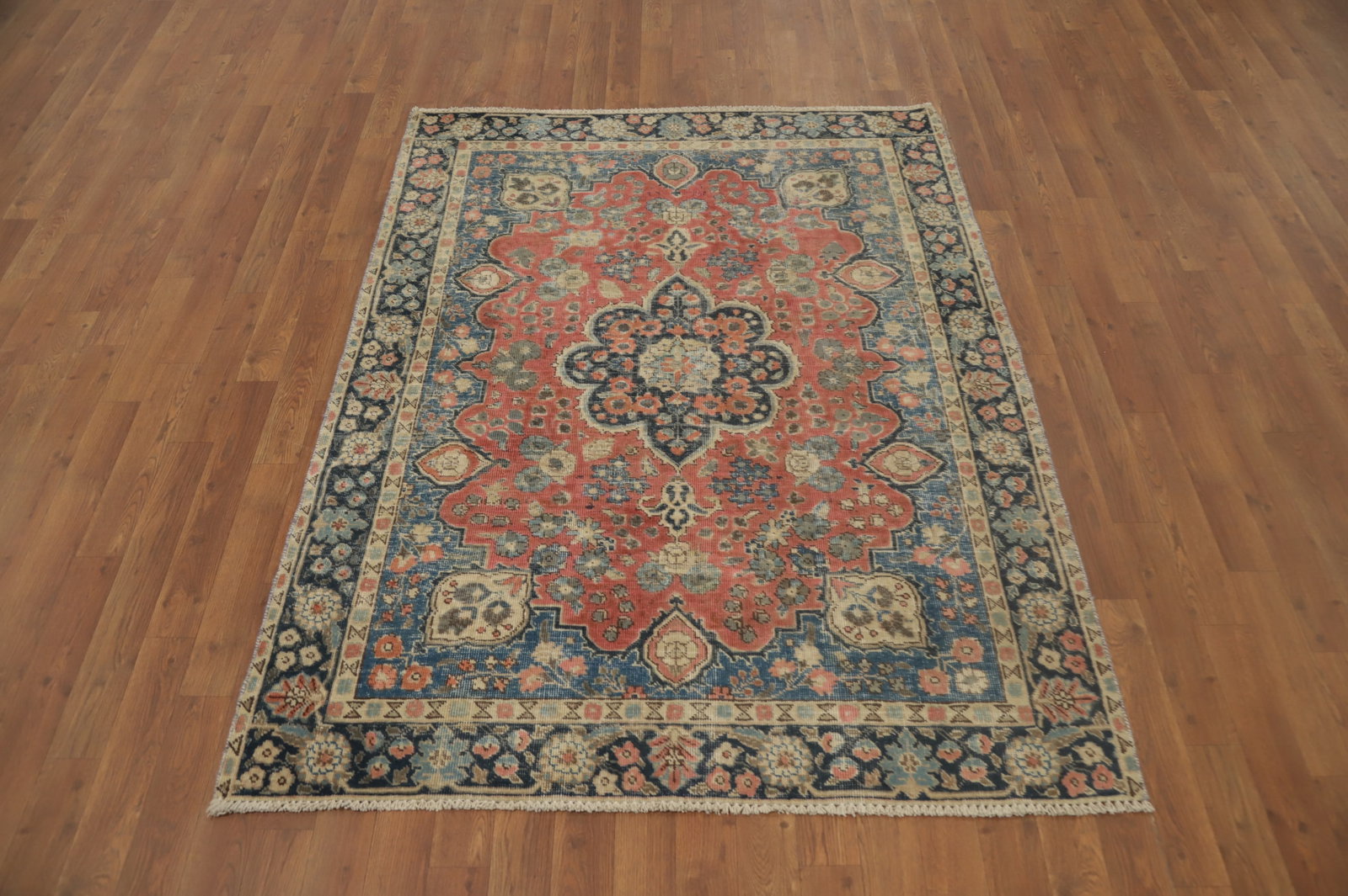 Antique Wool Floral Tabriz Persian Rug 4x6 - 2