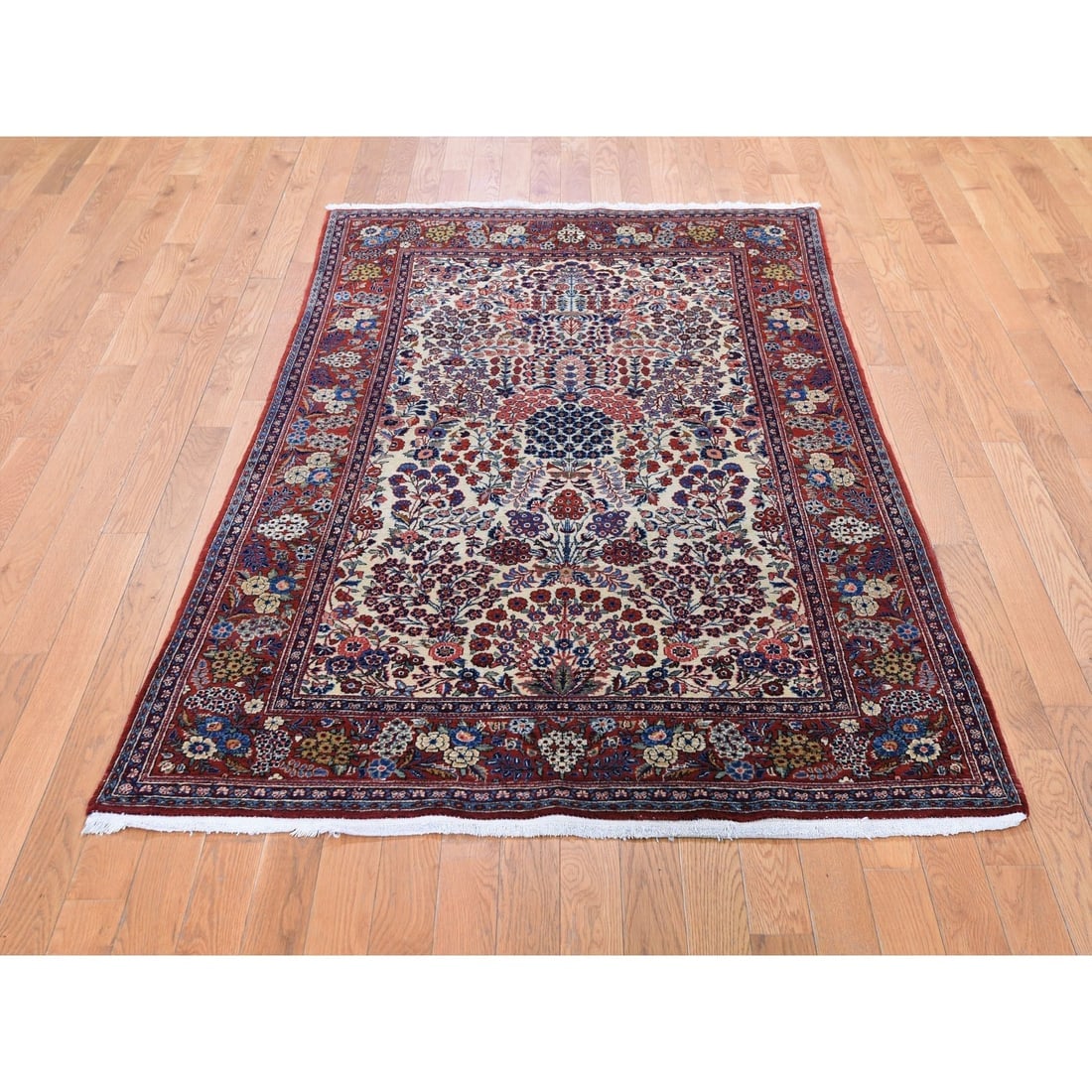 Beige One From A Pair Antique Persian Kashan Clean And Soft Rug - 2
