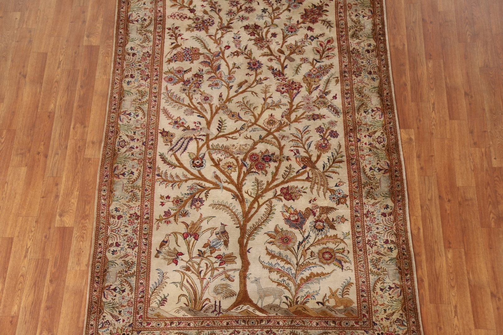 Antique 100% Silk Kashan Persian Rug 4x7 - 2