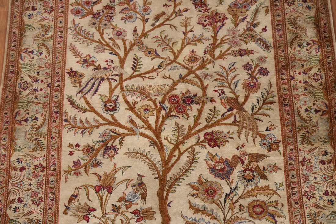 Antique 100% Silk Kashan Persian Rug 4x7 - 3