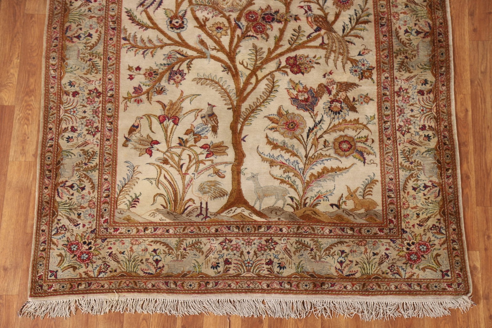 Antique 100% Silk Kashan Persian Rug 4x7 - 4