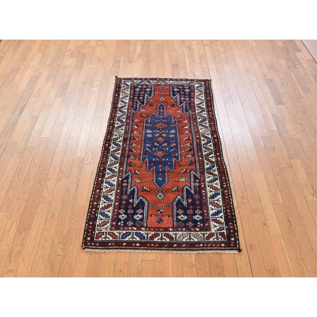 Spicy Orange Antique Persian Mazlagan Full Pile Hand Knotted Wool Rug - 2