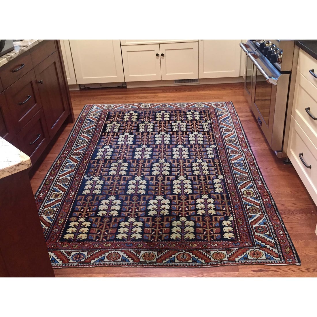Navy Blue Antique Persian Heriz With Tree Design Hand-Knotted Rug - 2
