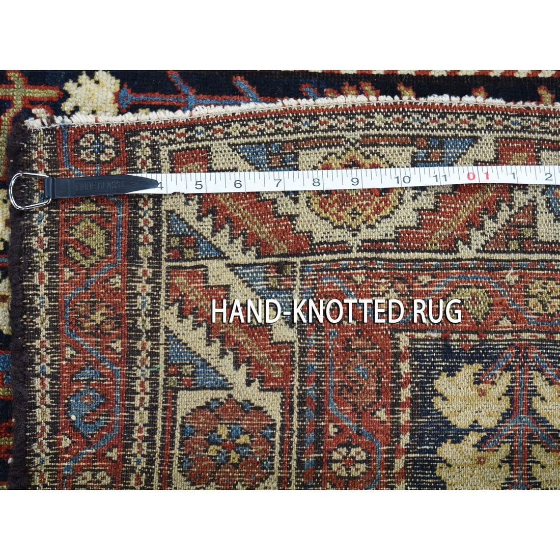 Navy Blue Antique Persian Heriz With Tree Design Hand-Knotted Rug - 7