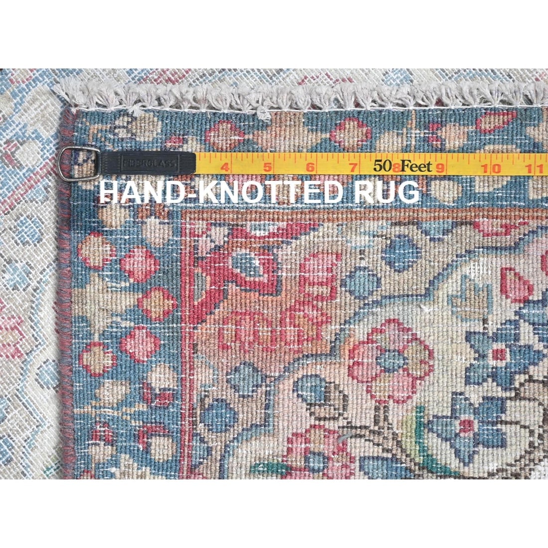 Ivory Vintage Persian Kerman Worn Wool Hand Knotted Mat Rug - 7