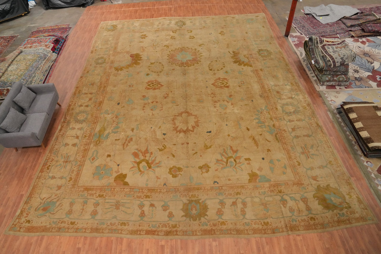 Antique Vegetable Dye Oushak Turkish Large Rug 19x26 - 2