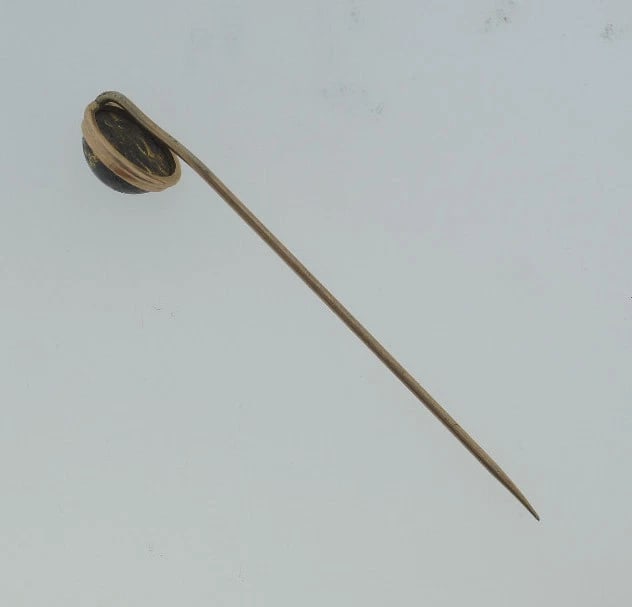 C.1930 14K 9K YELLOW GOLD NATURAL STONE STICK PIN - 2