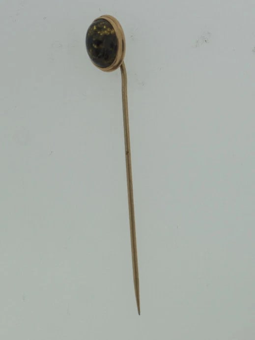 C.1930 14K 9K YELLOW GOLD NATURAL STONE STICK PIN - 3