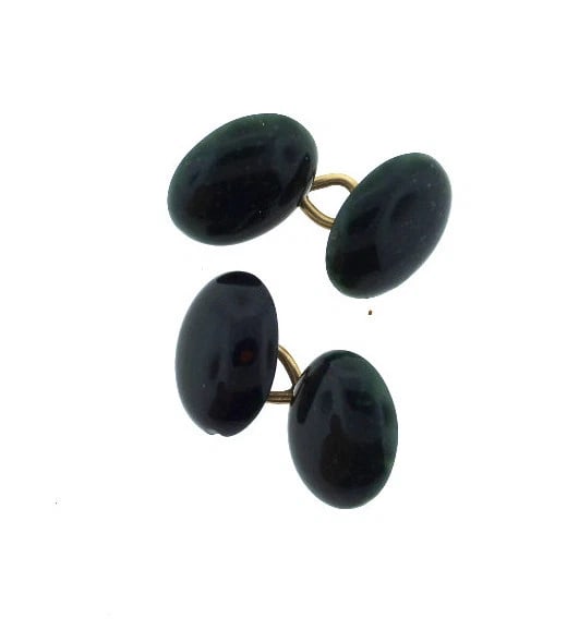 VINTAGE C.1960 JADE 14K YELLOW GOLD CUFFLINKS - 2