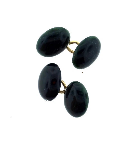 VINTAGE C.1960 JADE 14K YELLOW GOLD CUFFLINKS - 3