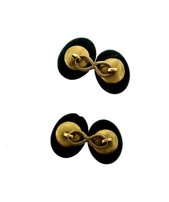 VINTAGE C.1960 JADE 14K YELLOW GOLD CUFFLINKS - 7