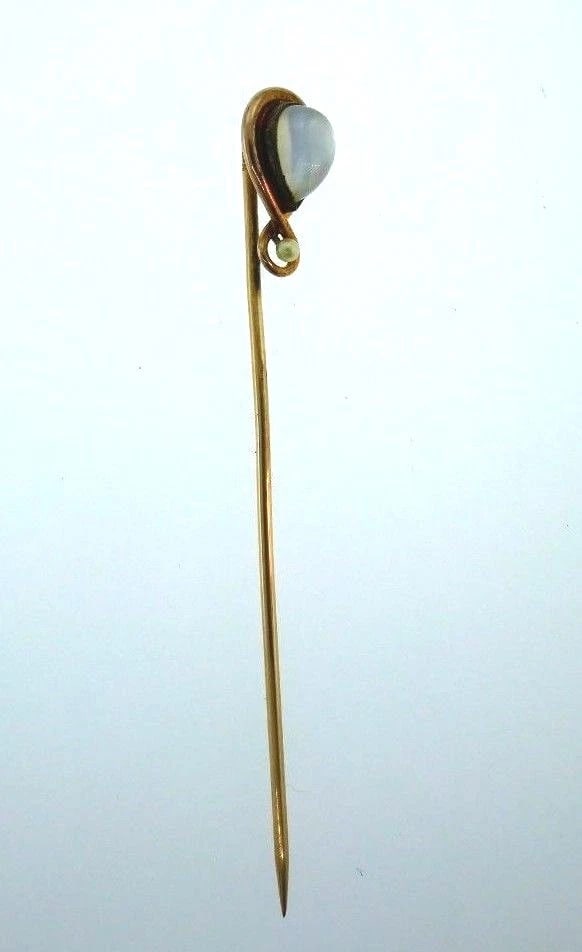 Antique 10k Yellow Gold Moonstone Pearl Pin - 3