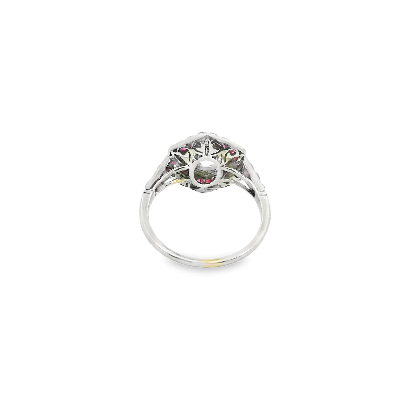Platinum Old European Cut Diamond and Natural Ruby Ring - 3