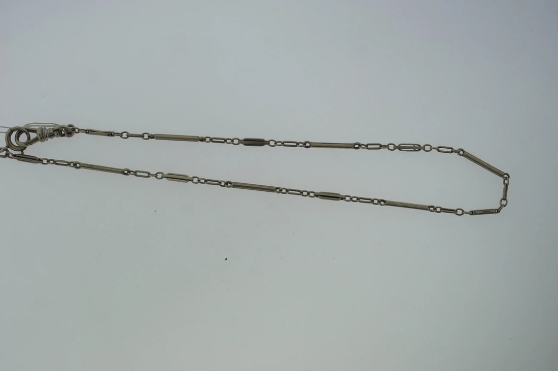 VICTORIAN C.1900 14K WHITE GOLD WATCH CHAIN "ACC" STAMPED - 2