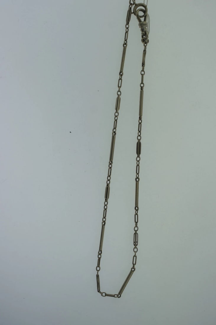 VICTORIAN C.1900 14K WHITE GOLD WATCH CHAIN "ACC" STAMPED - 3