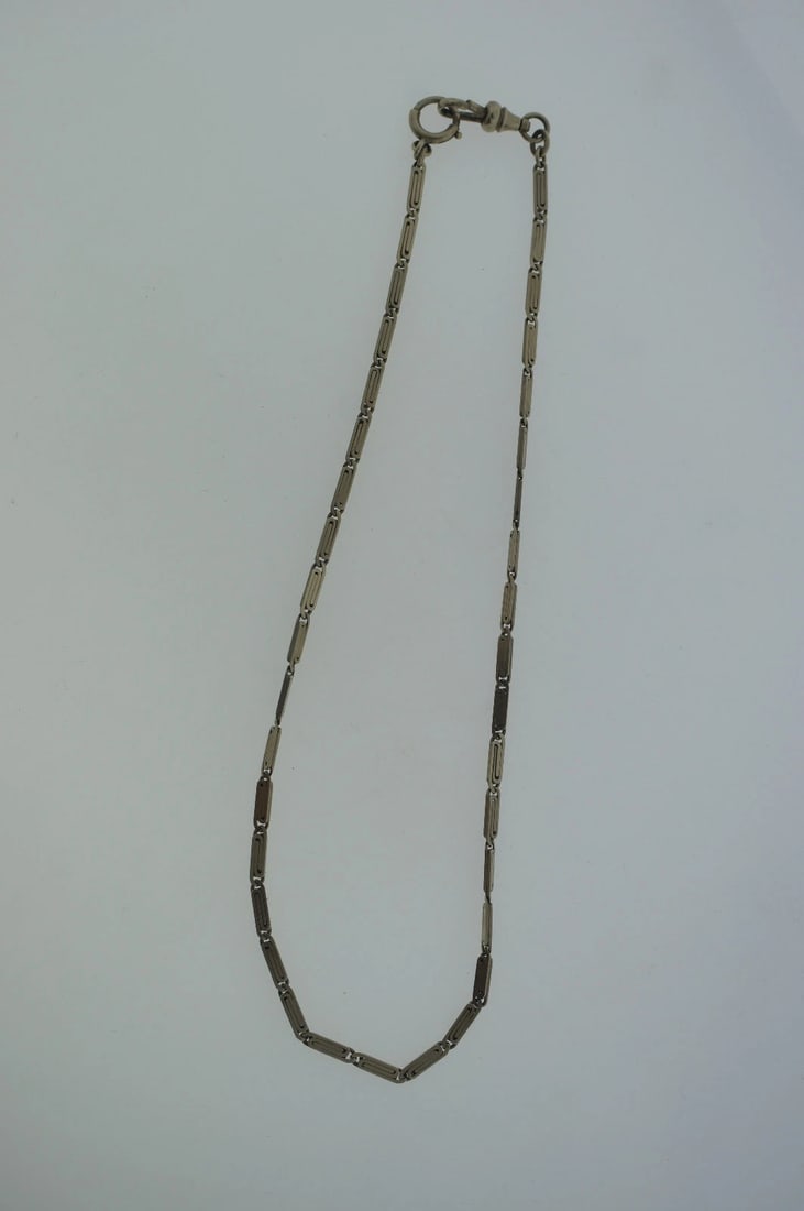VICTORIAN C.1900 14K WHITE GOLD WATCH CHAIN "ACC" STAMPED - 4