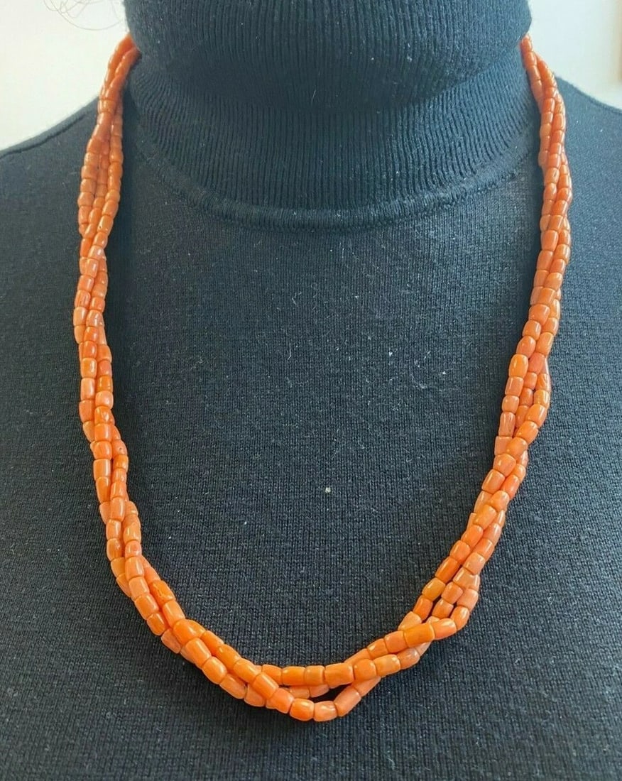 C.1960 VINTAGE STERLING SILVER CLASP MEDITERRIAN CORAL NECKLACE STRAND - 5