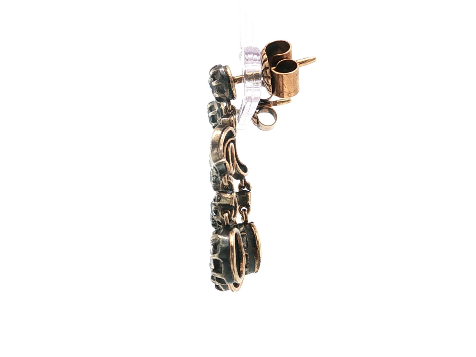 18K Gold and Silver Old Mine Cut Diamond Chandelier Dangle Earrings - 2