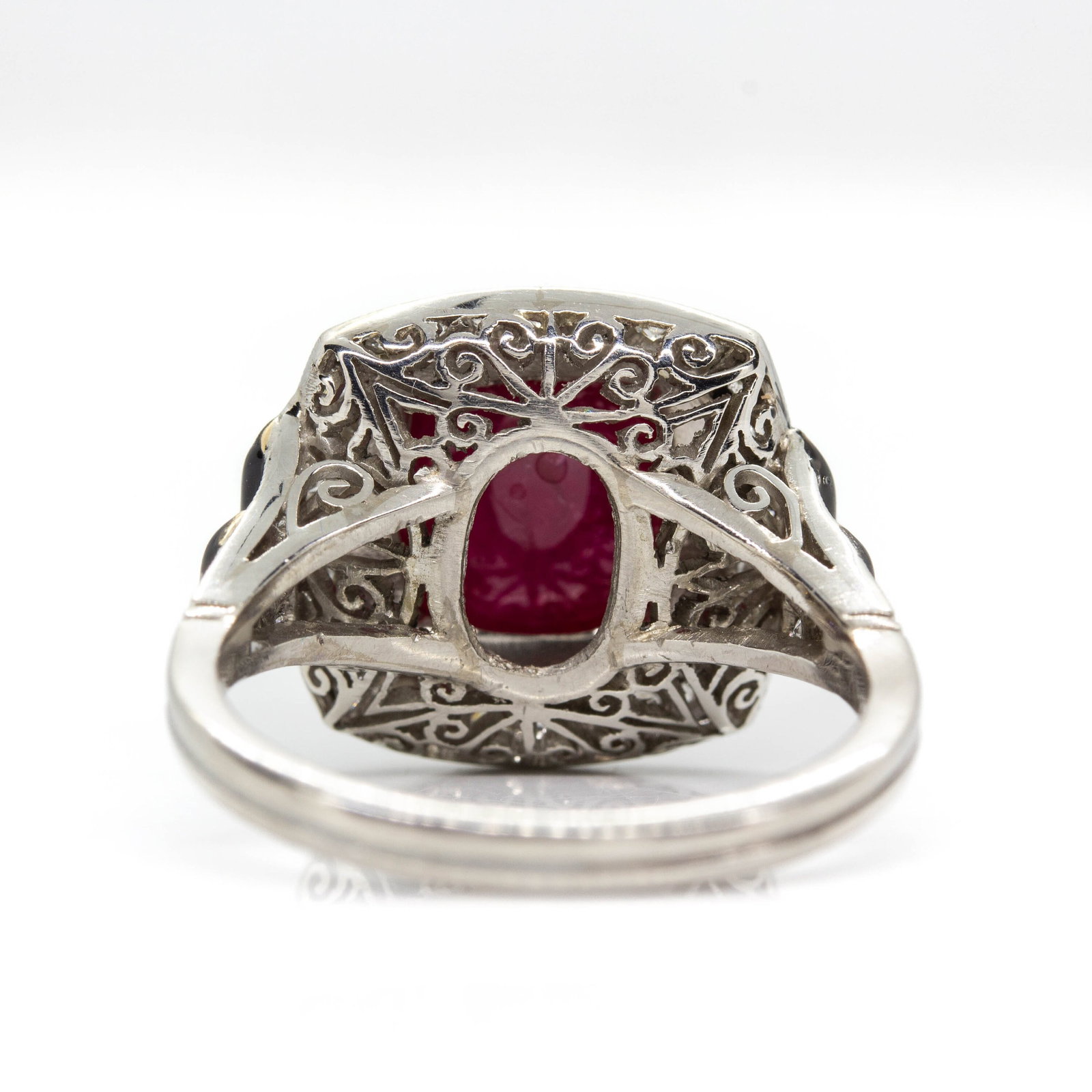 Handmade Platinum Natural Ruby and Old Mine Diamond Ring - 2