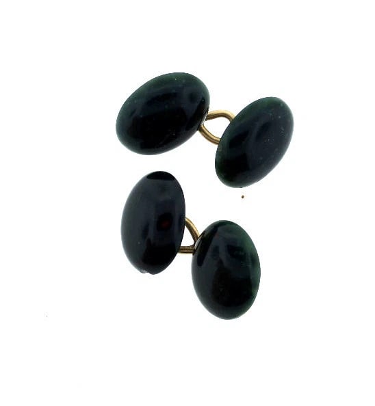 VINTAGE C.1960 JADE 14K YELLOW GOLD CUFFLINKS - 4