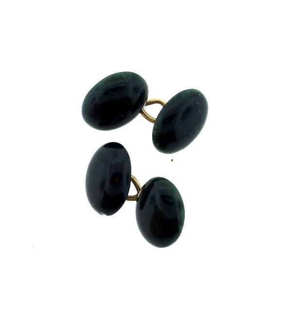 VINTAGE C.1960 JADE 14K YELLOW GOLD CUFFLINKS - 6