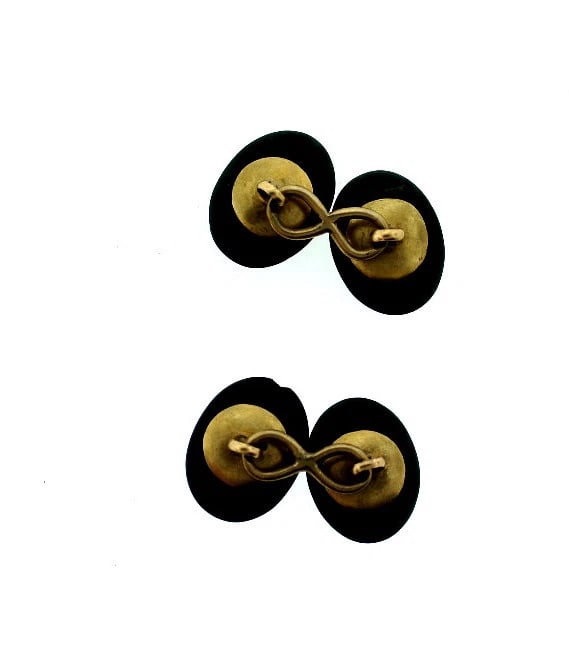VINTAGE C.1960 JADE 14K YELLOW GOLD CUFFLINKS - 8