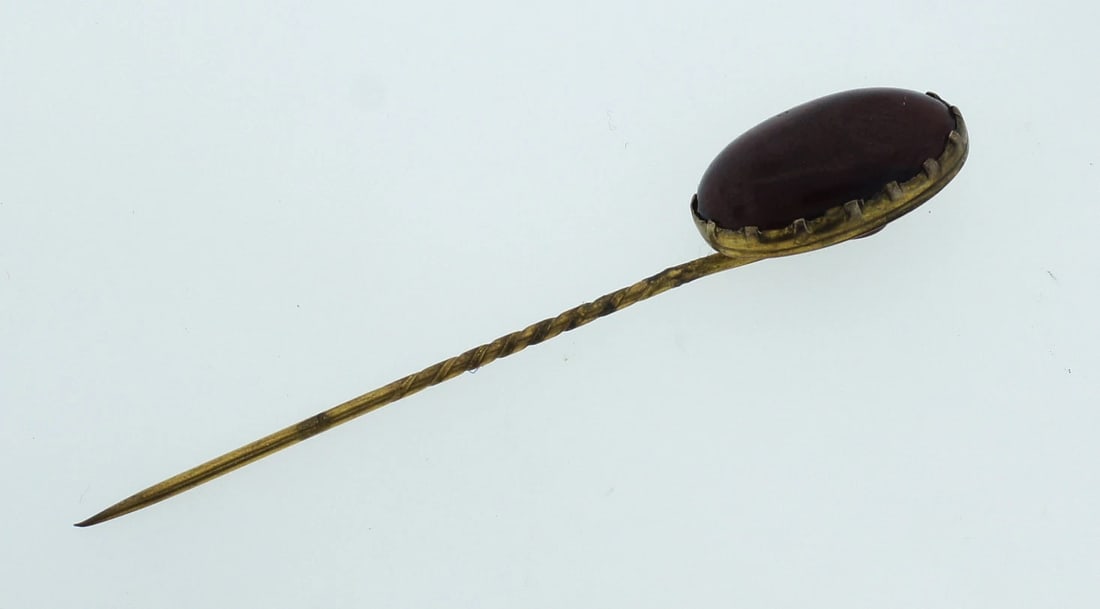 VICTORIAN C.1900 9K YELLOW GOLD GARNET WINE COLOR STICK PIN - 3
