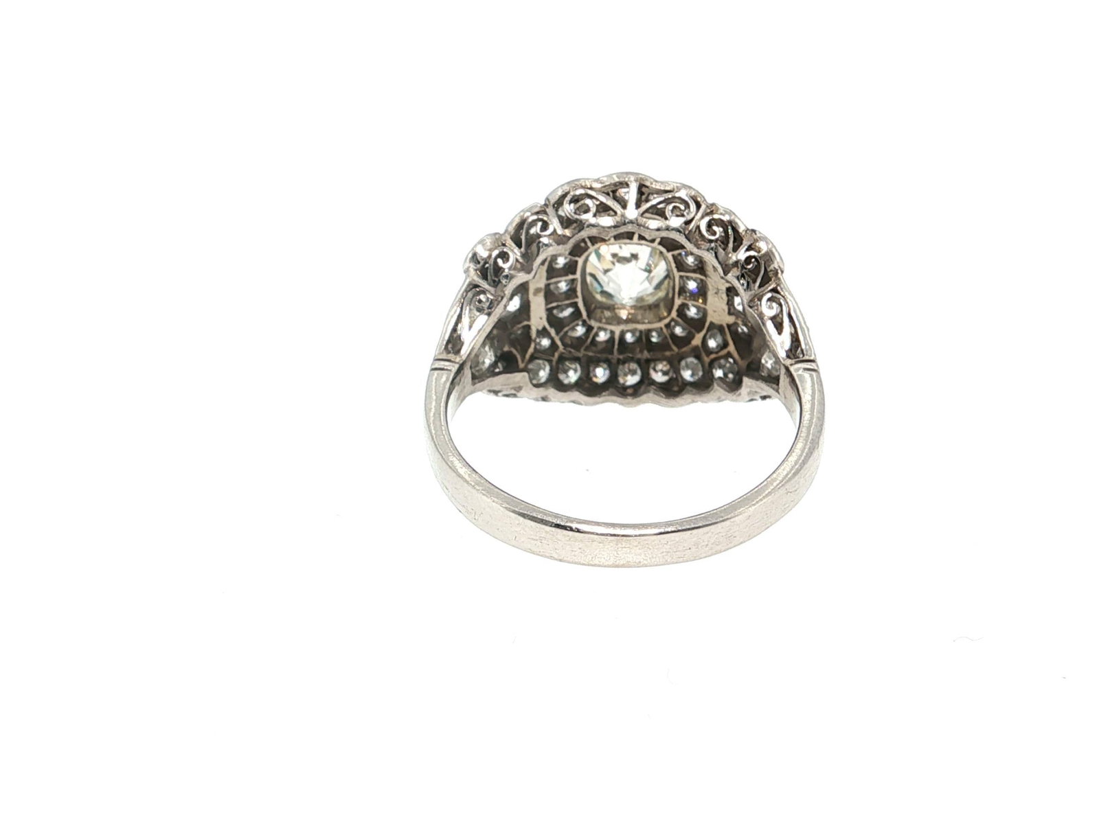 Antique Cushion Cut Diamond Double Halo Platinum Cocktail Ring - 3