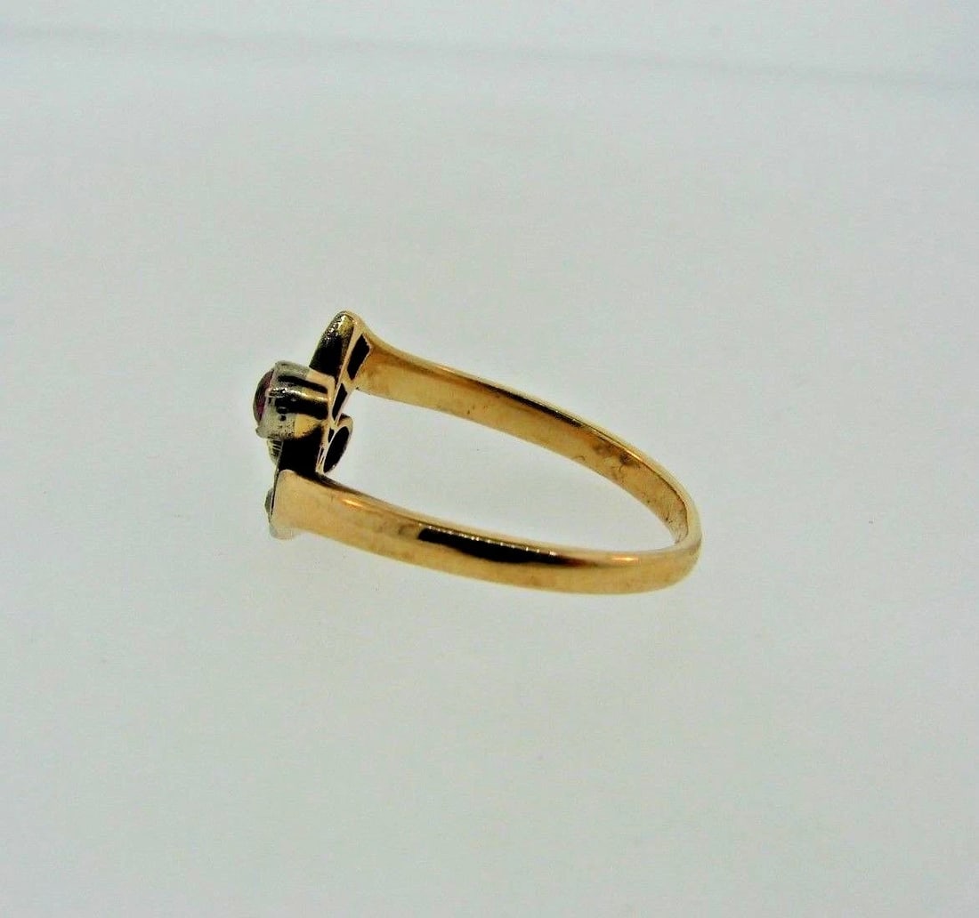 WOW European Edwardian Silver, 14k Yellow Gold, Ruby & Diamond Ring - 2