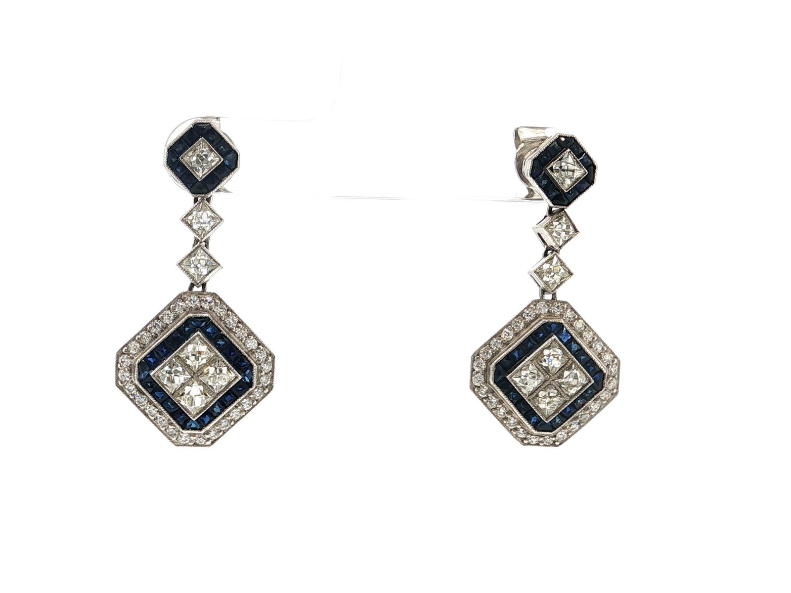 Platinum Diamond and Natural Sapphire Earrings (1 of 4)
