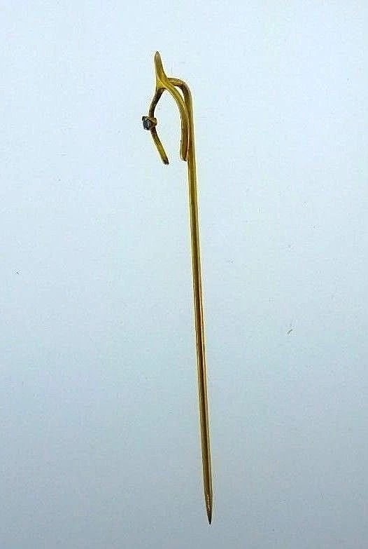 Antique 10k Yellow Gold Aquamarine Wishbone Pin - 2