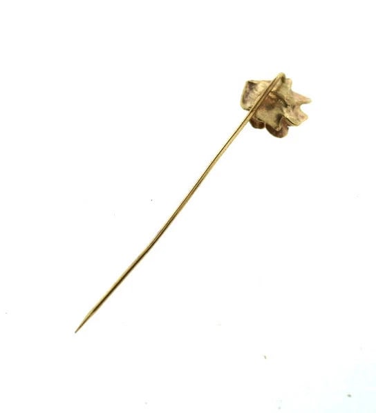 C.1950 VINTAGE 18K YELLOW GOLD FLOWER DIAMOND STICK PIN - 4