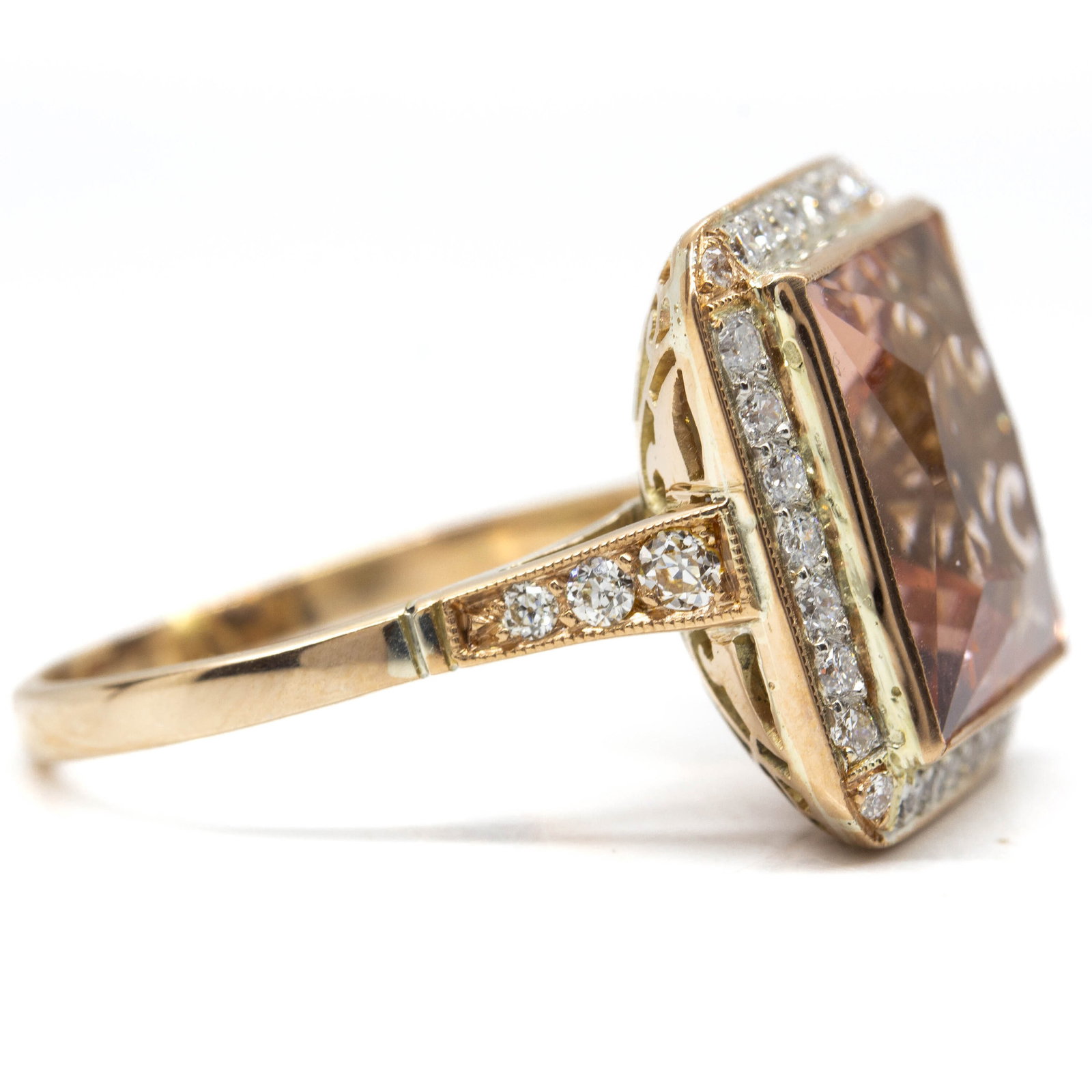 Handmade 18K Natural Morganite and Old Mine Cut Diamond Ring - 5