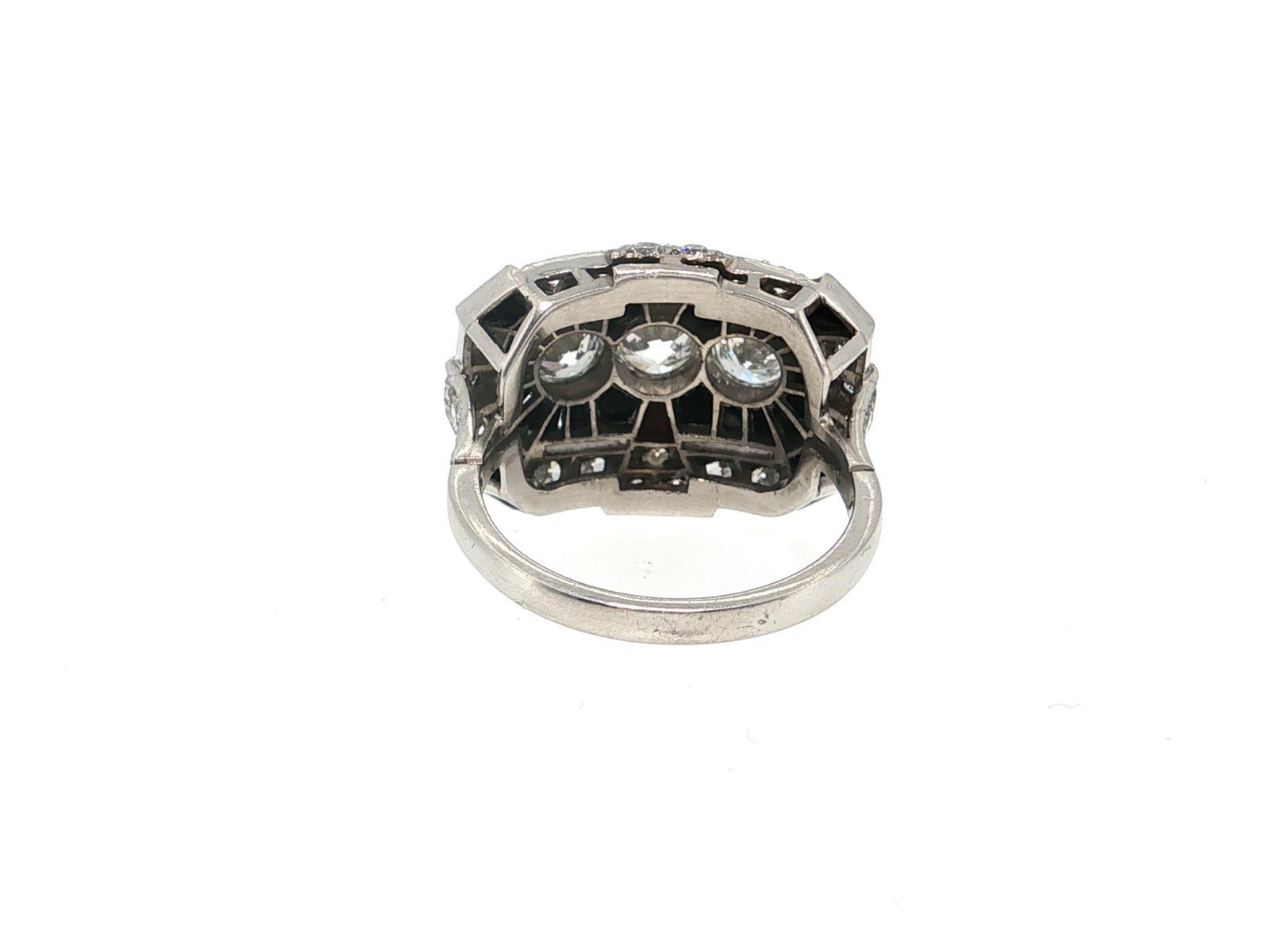 Art Deco Diamond and Onyx Geometric Cocktail Ring in Platinum - 3