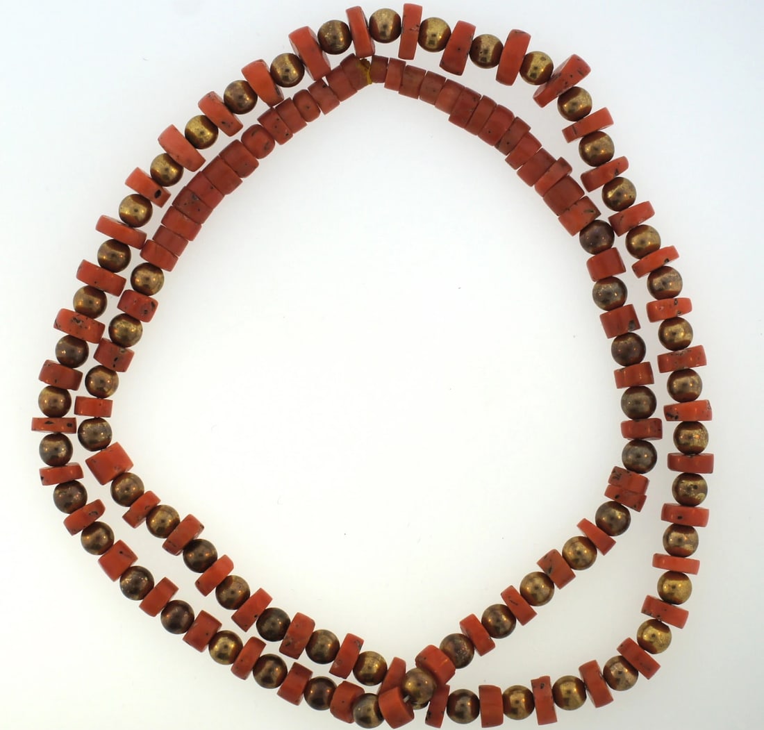 GORGEOUS VICTORIAN 10K YELLOW GOLD CORAL BEAD STRAND NECKLACE - 2