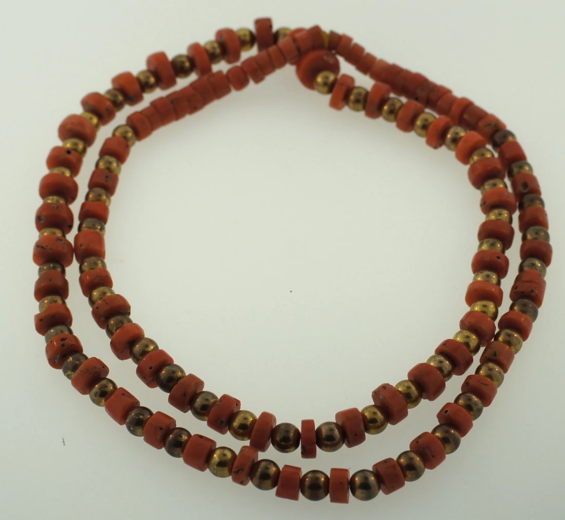GORGEOUS VICTORIAN 10K YELLOW GOLD CORAL BEAD STRAND NECKLACE - 3
