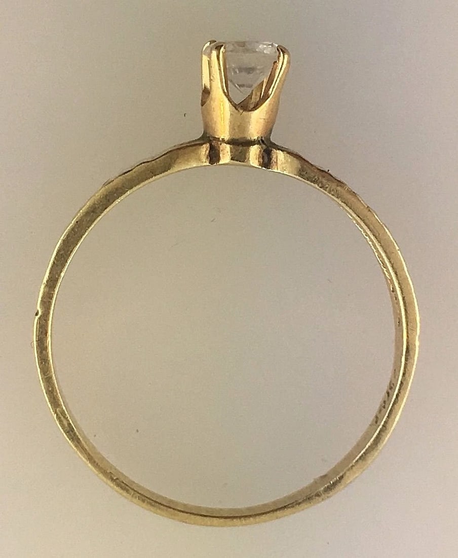 Lovely 14k Yellow Gold Band Solitaire Diamond Ring - 2