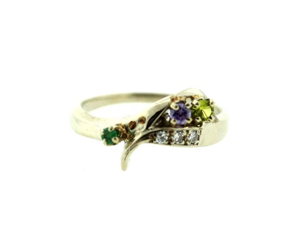VINTAGE 14K WHITE GOLD DIAMOND EMERALD TOURMALINE RING - 2