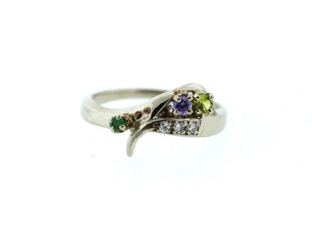 VINTAGE 14K WHITE GOLD DIAMOND EMERALD TOURMALINE RING - 3