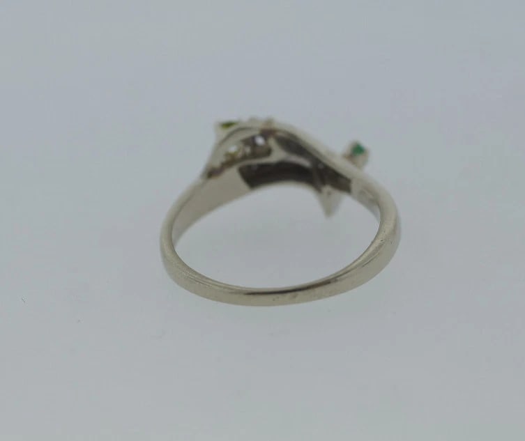 VINTAGE 14K WHITE GOLD DIAMOND EMERALD TOURMALINE RING - 4
